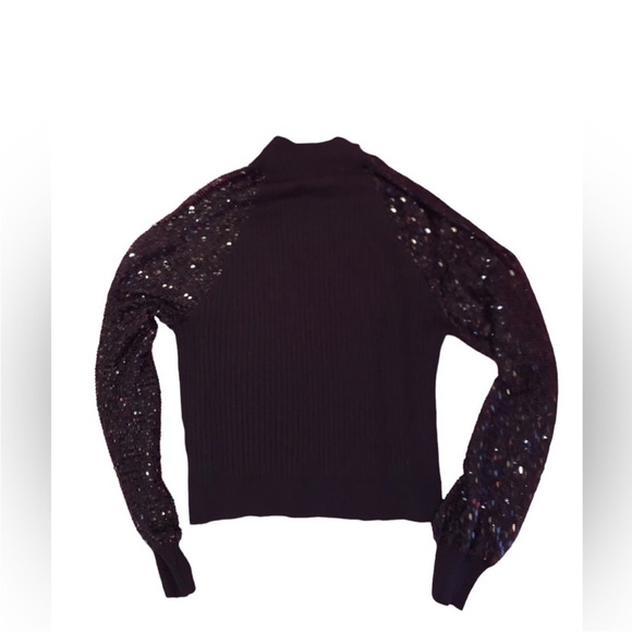 🔥NWOT Saks 5th Avenue - Joseph A Black Mock Neck Sweater w Sequin Sleeves - XL - Picture 7 of 12